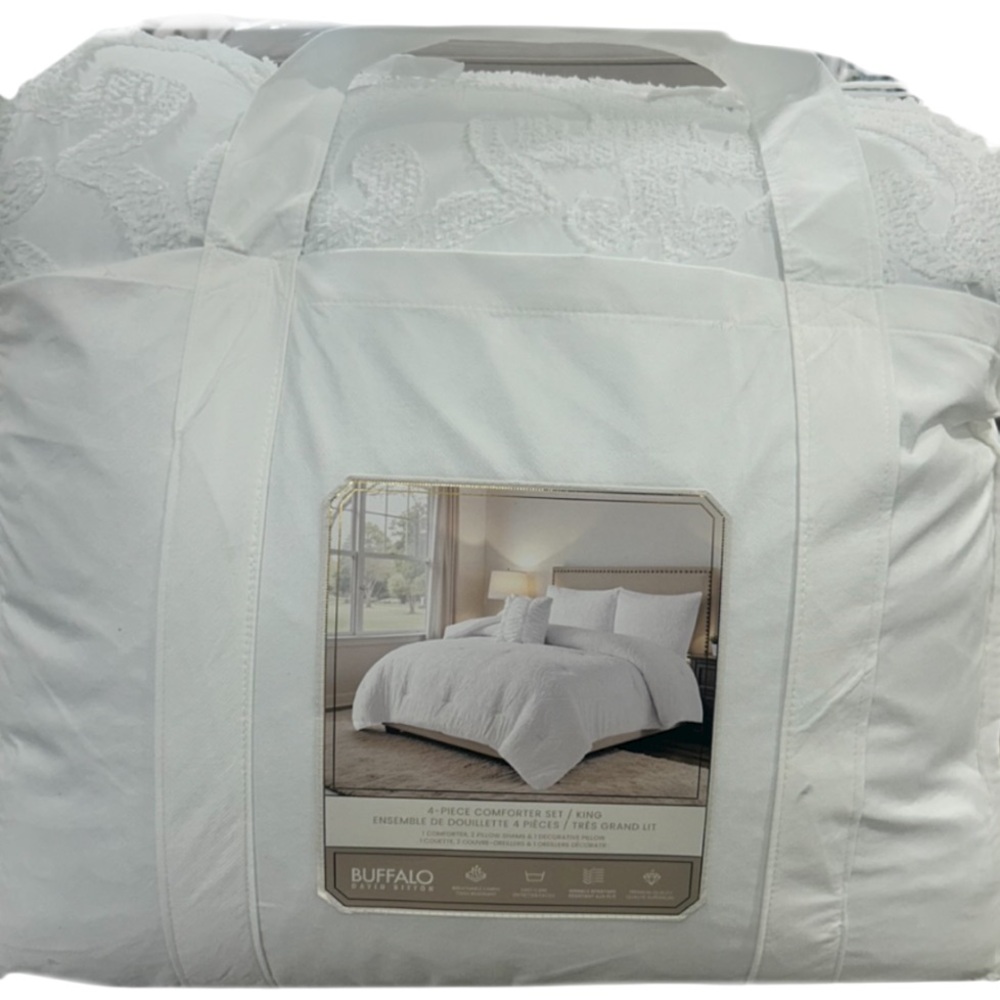 Buffalo David Bitton 4 Piece Easy Care White King Comforter Set 104”x90”